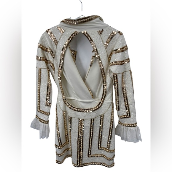 ASOS LUXE Stripe Embellished Tux Mini Dress White Gold US 8 B2722 - Picture 2 of 6